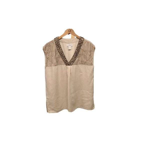 Peck & Peck Tops - Peck & Peck Linen Tunic Womens Size Medium Sleeveless Embroidered Top